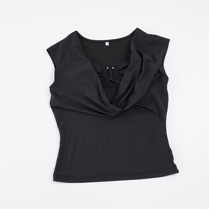 Damen elegantes V-Ausschnitt Top mit dekorativem Rüschenelement Drune