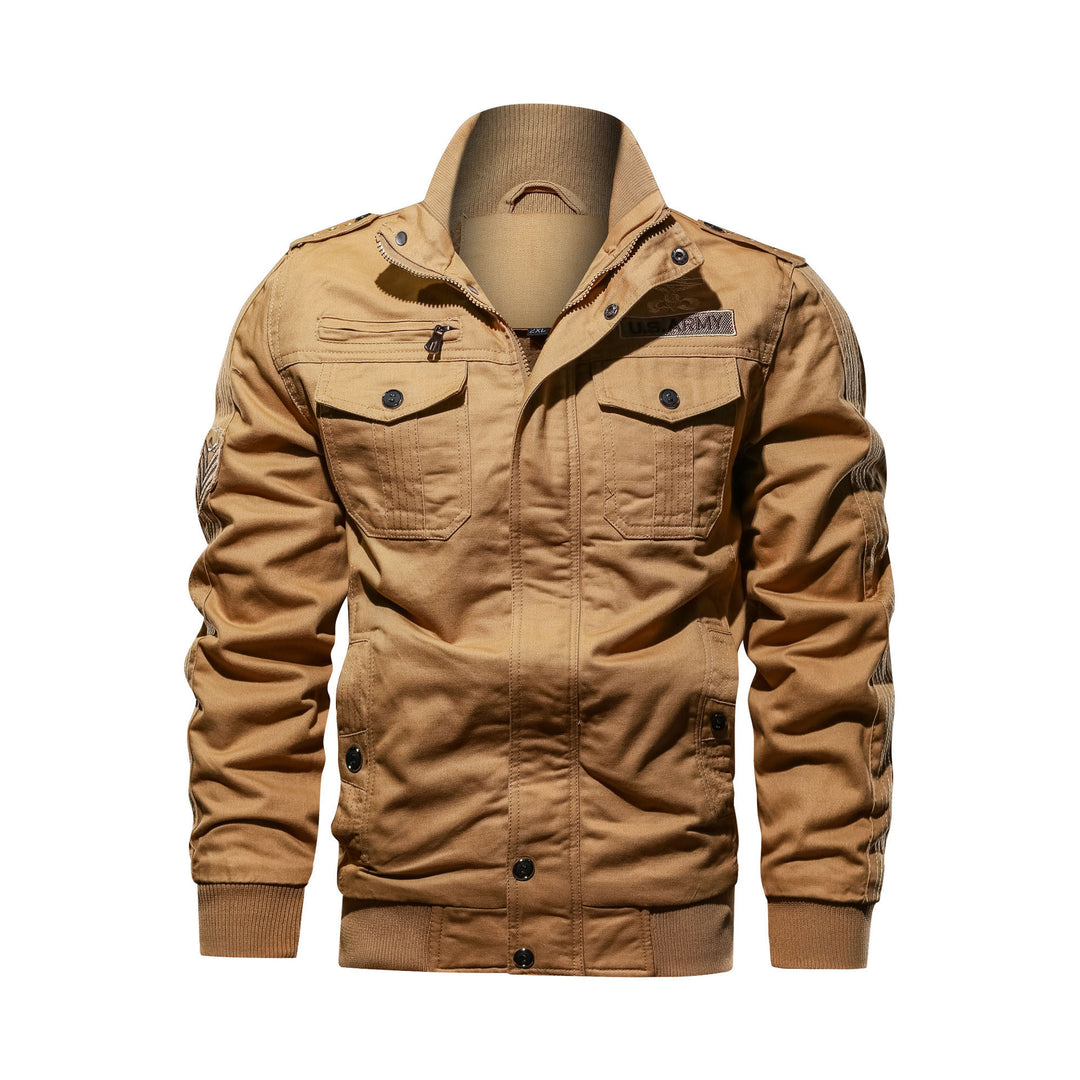 Herren Utility-Bomberjacke im Military-Stil mit Rippstehkragen und Mehrfachtaschen Drune