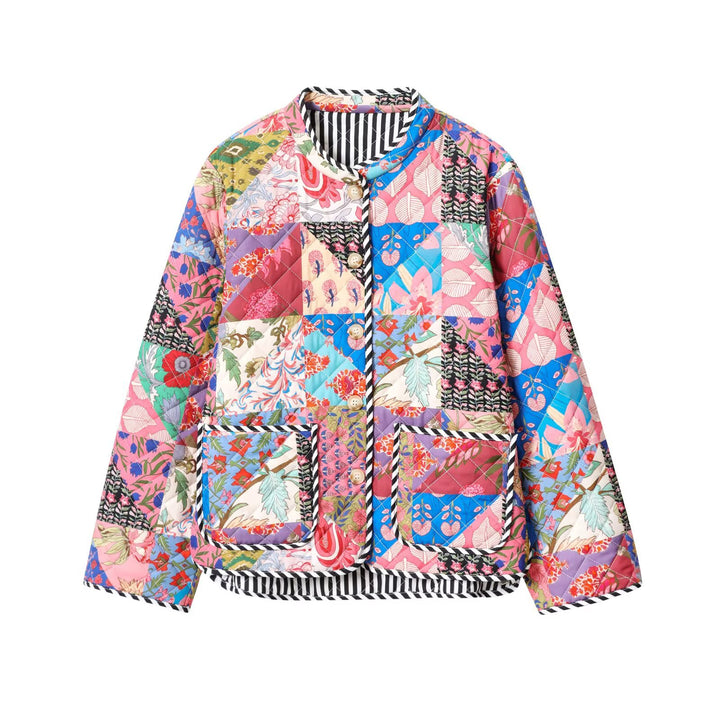 Damen Steppjacke mit buntem Patchwork-Design Drune