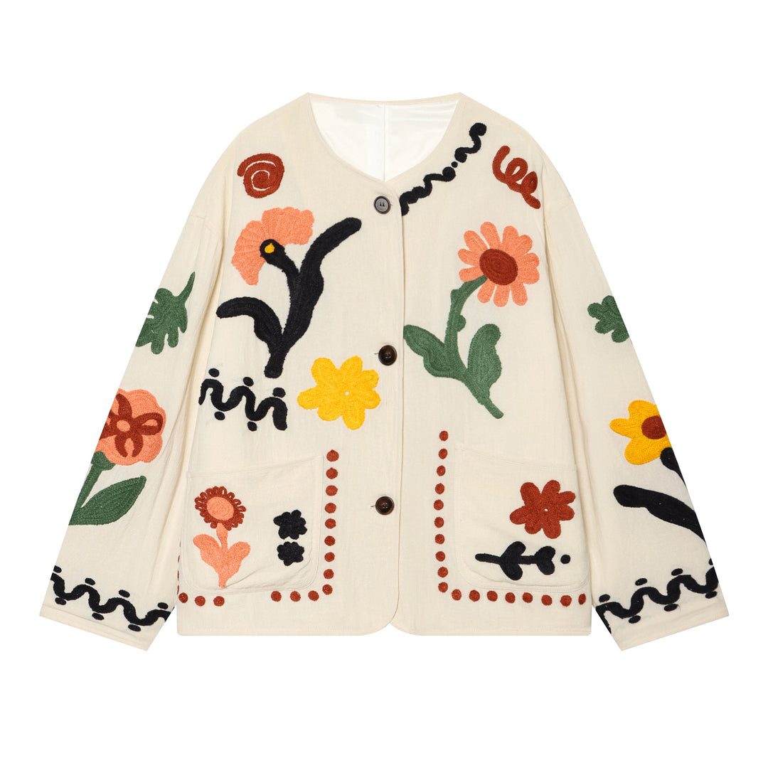 Damen Kurze Strickjacke mit floraler Chenille-Applikation Drune