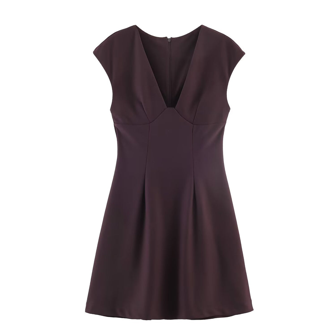 Damen elegantes Kurzkleid mit V-Ausschnitt und A-Linien-Schnitt Drune