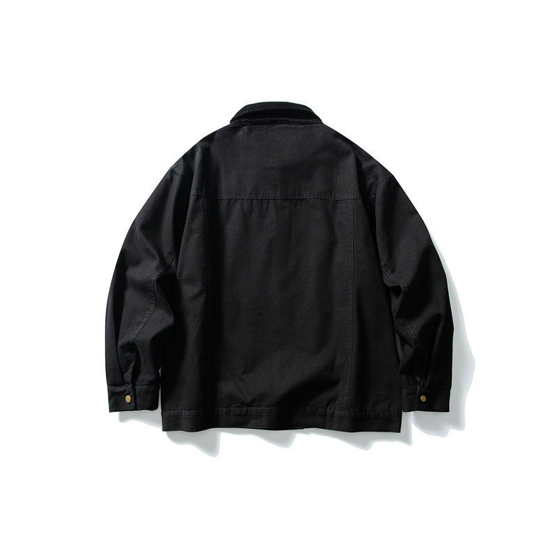 Herren Boxy-Canvas-Blousonjacke mit Cordkragen und durchgehendem Reißverschluss Drune