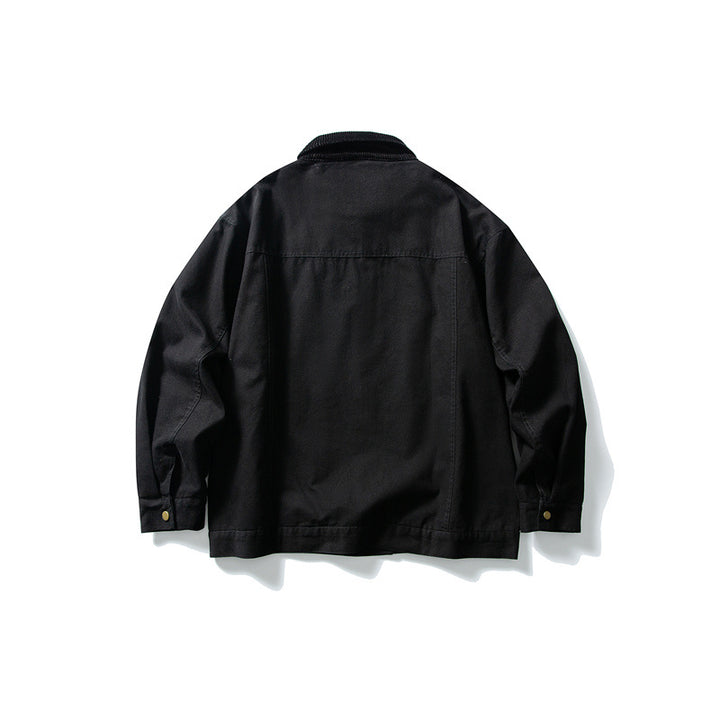 Herren Boxy-Canvas-Blousonjacke mit Cordkragen und durchgehendem Reißverschluss Drune