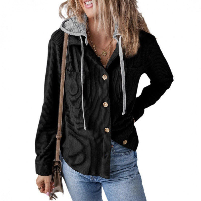 Damen lässige Hemdjacket mit Kapuze und seitlichen Taschen Drune