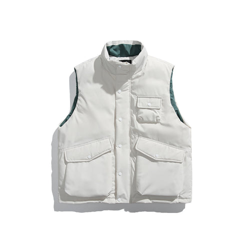 Unisex Wattierte Utility-Weste mit hohem Stehkragen und aufgesetzten Klappentaschen Drune