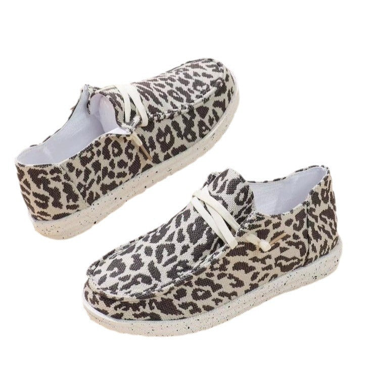 Damen Slip-On Sneaker im Leoprint mit Canvas-Obermaterial und elastischem Schnürband Drune