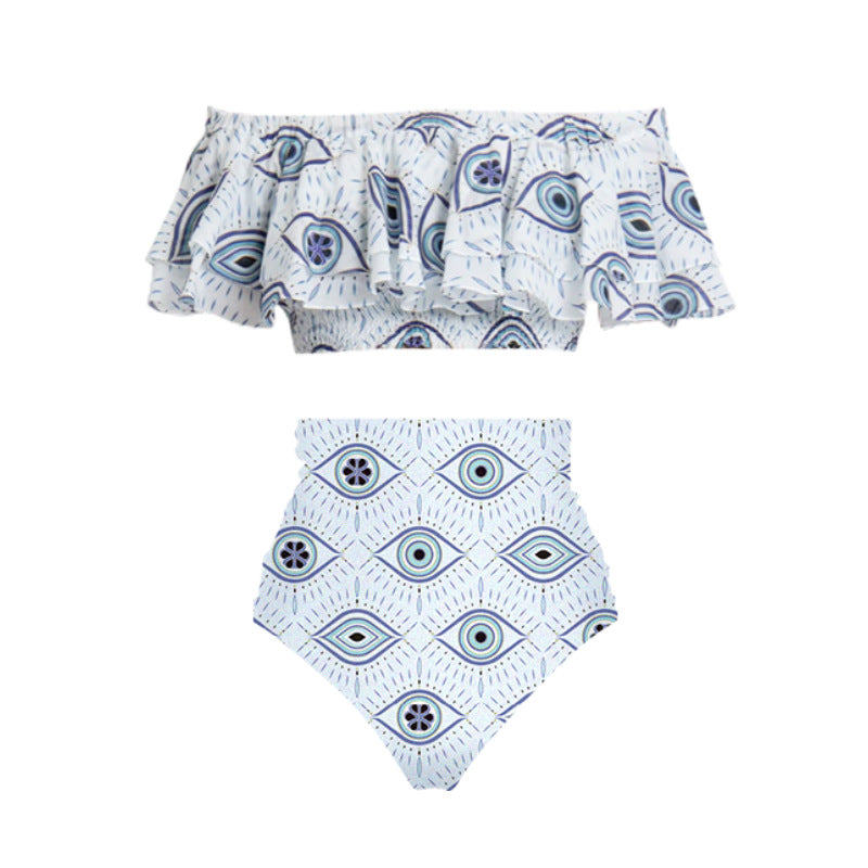 Damen Strandmode-Set mit verspieltem Rüschenshirt und hochtailliertem Höschen Drune