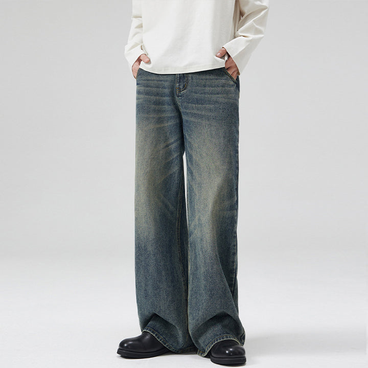 Herren Weite Denim-Jeans im Retro-Workwear-Look mit markanten Whisker- und Faltenakzenten Drune