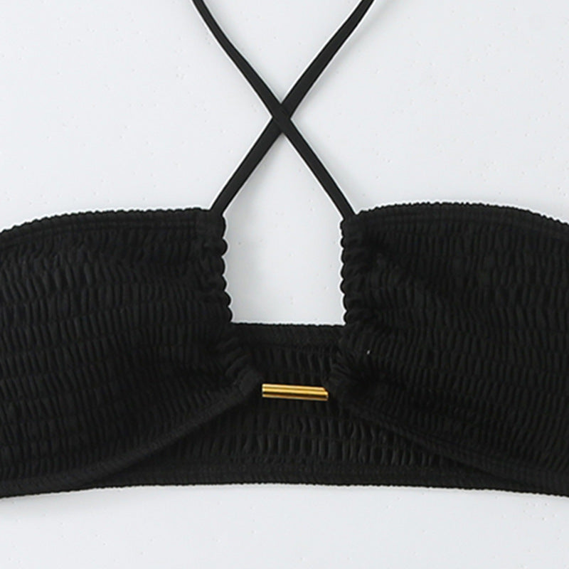 Damen Bikini-Set mit gerafftem Bandeau-Oberteil und hoch geschnittenen Höschen Drune