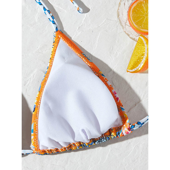 Damen Triangel-Bikini mit buntem floralen Design und verspielten Bindebändern Drune