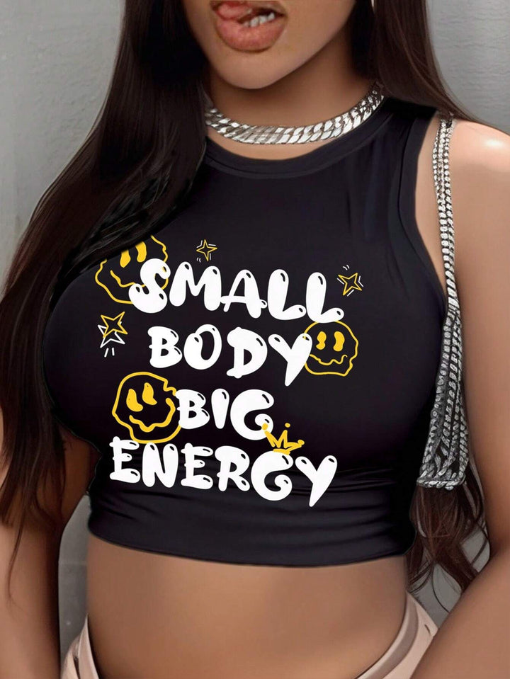Damen Crop-Top mit modernem Grafikdruck und trendiger Schnalle Drune