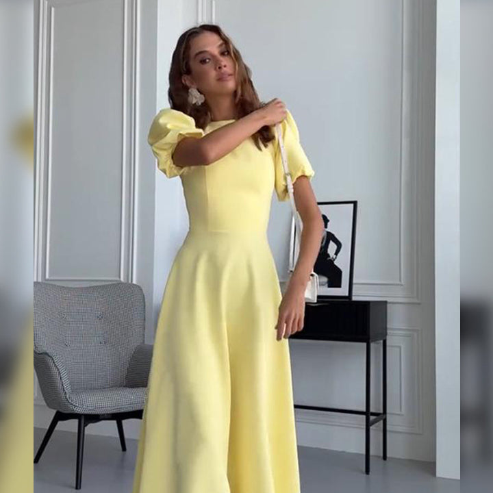 Damen Midikleid mit taillierter A-Linie und voluminösen Puffärmeln Drune