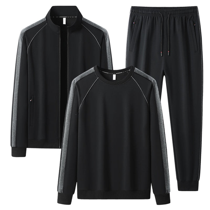 Herren Dreiteiliges Freizeit-Trainingsanzug-Set aus weichem French-Terry mit Reißverschlussjacke, Rundhals-Sweatshirt & Kordel-Jogginghose Drune