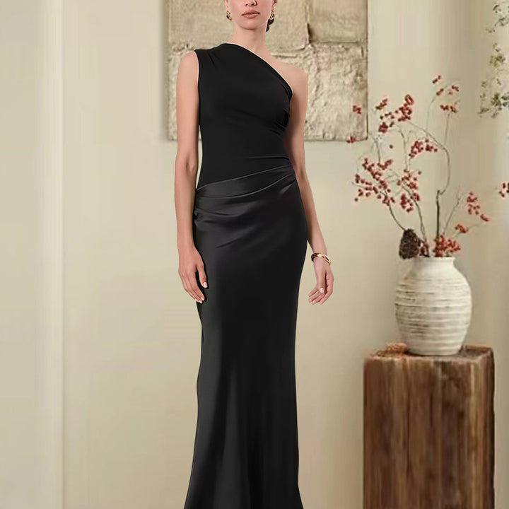 Damen Elegantes Asymmetrisches Abendkleid mit schimmerndem Satin Drune