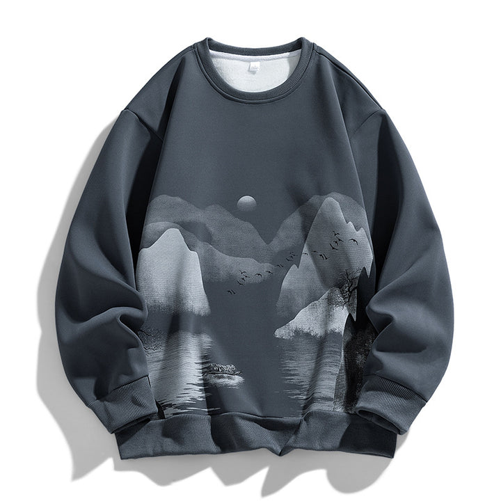 Unisex Oversize‑Sweatshirt mit Pinsel‑Print & geripptem Saum Drune