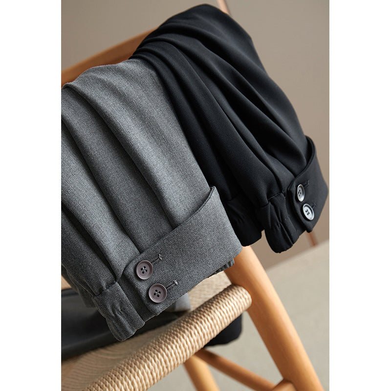 Damen Hochtaillierte Bundfaltenhose mit geradem, leicht tailliertem Bein und Zierknopf Drune