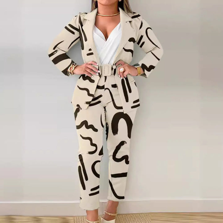 Damen Blazer-Set mit figurbetontem Schnitt und modischem Leopardenmuster Drune