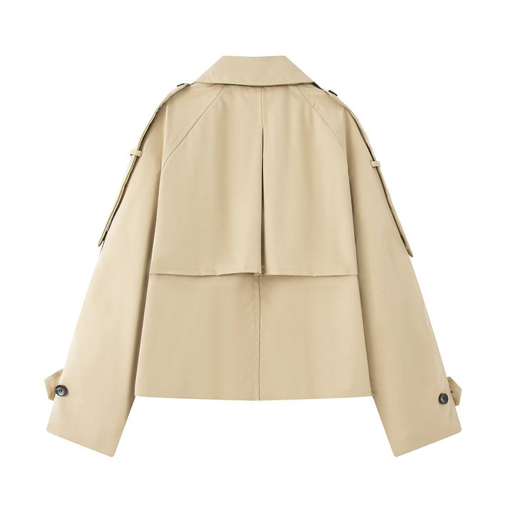 Damen Kurz geschnittener Trench mit kastiger Silhouette, Schulterpatten und breiten Manschetten Drune