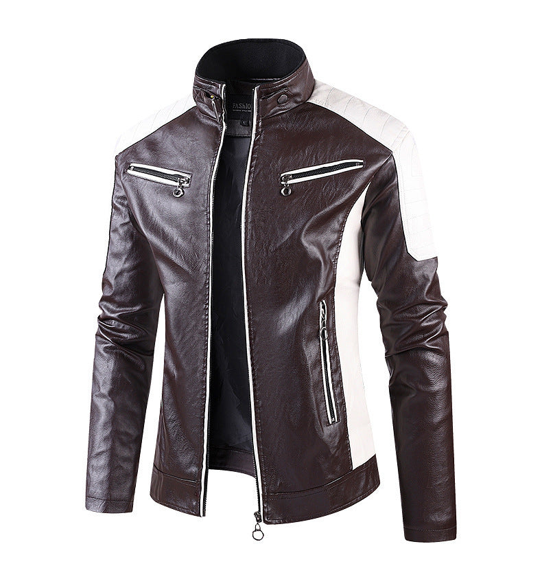 Herren Sportliche Kunstlederjacke mit hohem Kragen Drune