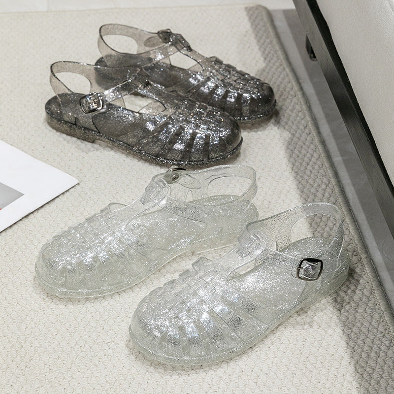 Damen Glitzernde Freizeit-Sandalen im Riemchen-Stil mit verstellbarem Verschluss Drune