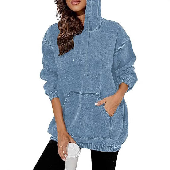 Damen Oversized Kapuzenpullover im Denim‑Look mit Kängurutasche Drune