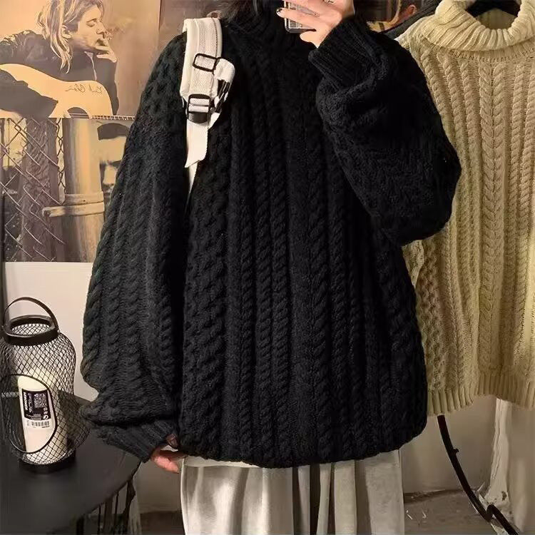 Damen Grobstrickpullover mit hohem Kragen und Zopfmuster Drune