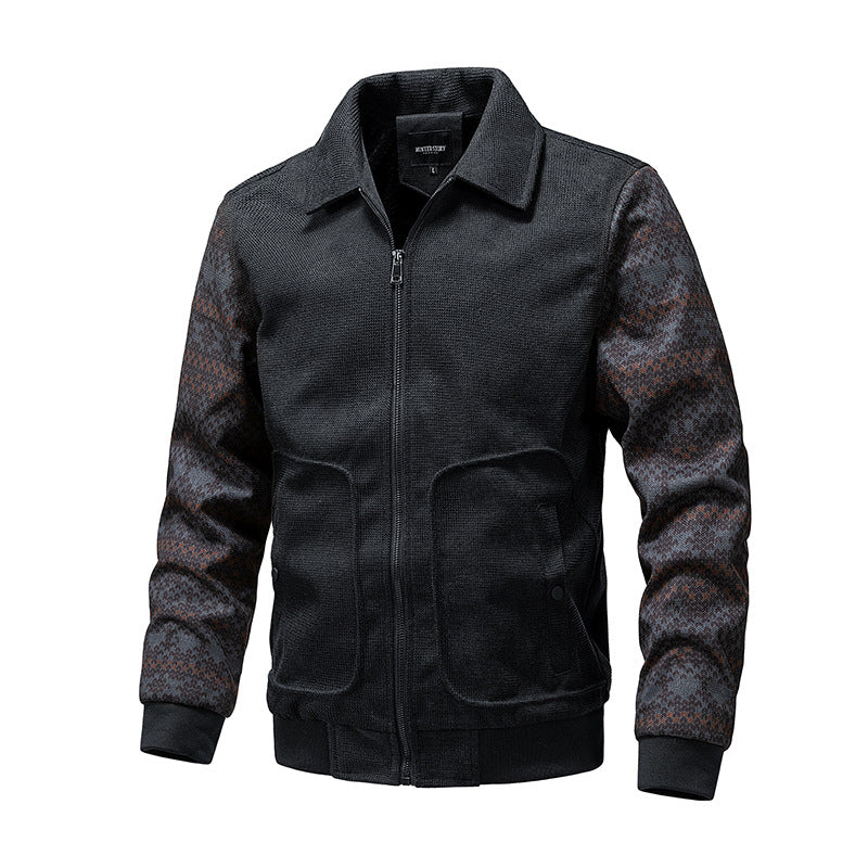 Herren Strick-Blousonjacke mit Reißverschluss, geripptem Saum & Norwegerärmeln Drune