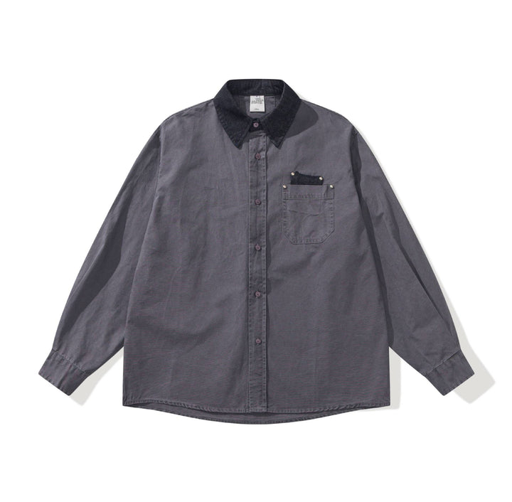 Herren Oversize‑Hemdjacke mit kontrastierendem Cordkragen und dekorativer Brusttasche Drune