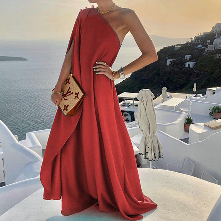 Damen Maxikleid mit asymmetrischem Schnitt und fließendem Stoff Drune