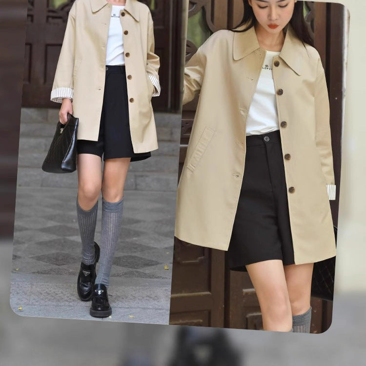 Damen Modische Übergangsjacke mit breitem Kragen und Knopfdetails Drune