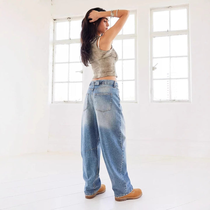 Damen nan weite tiefsitzende Baggy-Jeans mit Knie-Paneelen und entspannter Passform Drune