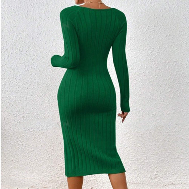 Damen Langarmstrickkleid mit modischem Rippenmuster Drune