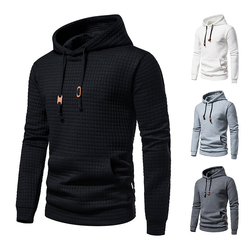 Herren Strukturierter Waffle-Kapuzenpullover mit Kängurutasche und schmaler Passform Drune