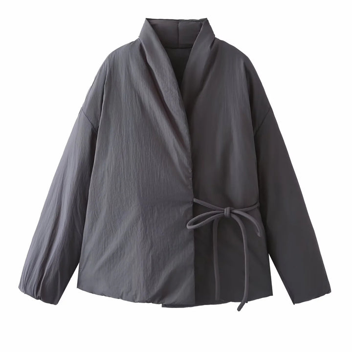 Damen nan taillierte Wickeljacke mit Schalkragen, Bindegürtel und kastigen Ärmeln Drune