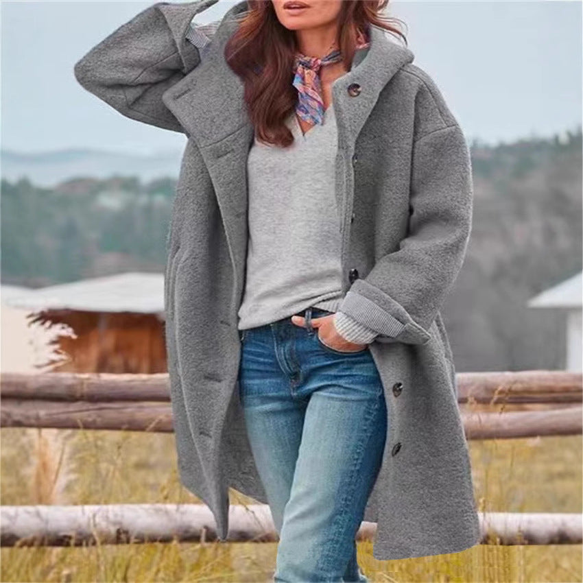 Damen Oversized Wollmantel mit sportlichem Schnitt und großen Taschen Drune