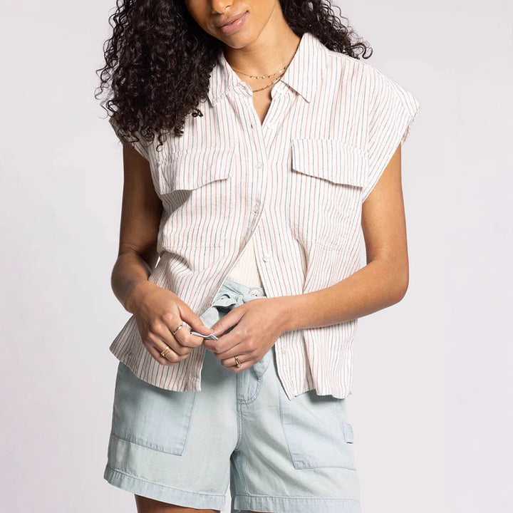 Damen Kurzarm Hemdbluse mit praktischen Pattentaschen Drune