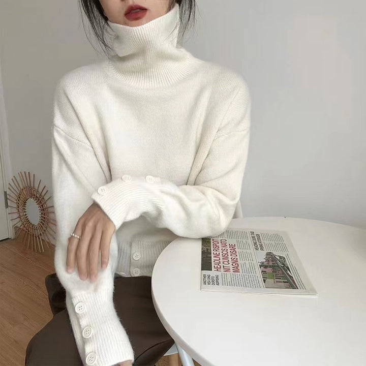 Damen kuscheliger Rollkragenpullover mit Knopfdetails Drune