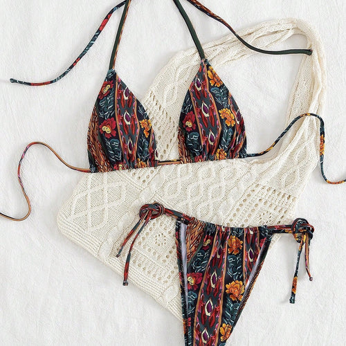 Damen Triangel-Bikini mit floralem Muster Drune