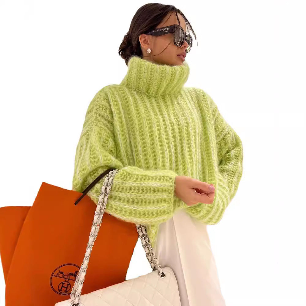 Damen Oversized Grobstrick-Rollkragenpullover mit voluminösen Ärmeln Drune
