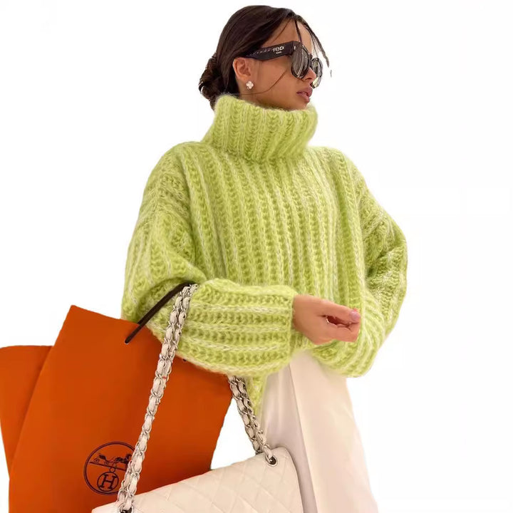 Damen Oversized Grobstrick-Rollkragenpullover mit voluminösen Ärmeln Drune