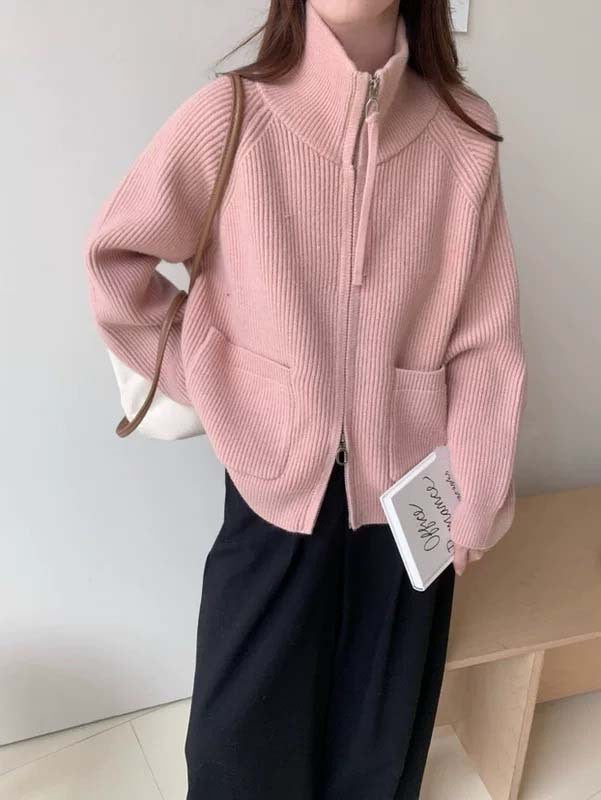 Damen Hochwertiger Strickjacke mit Reißverschluss Drune