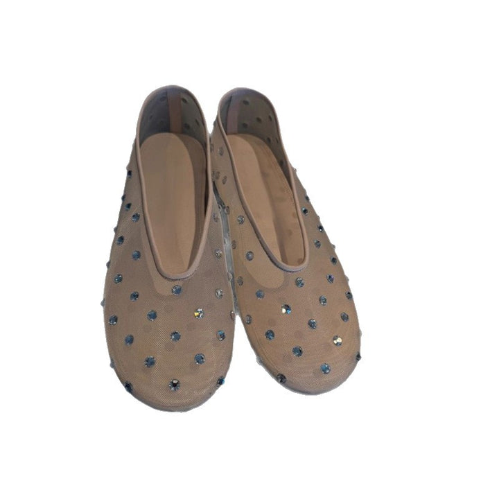 Damen Transparente Mesh‑Ballerinas mit funkelnden Strassapplikationen Drune