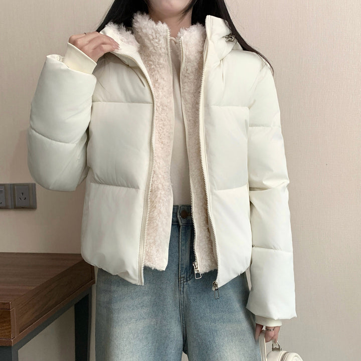 Damen nan kurze wattierte Doppeljacke mit abnehmbarem Teddy-Innenfutter und hohem Stehkragen Drune