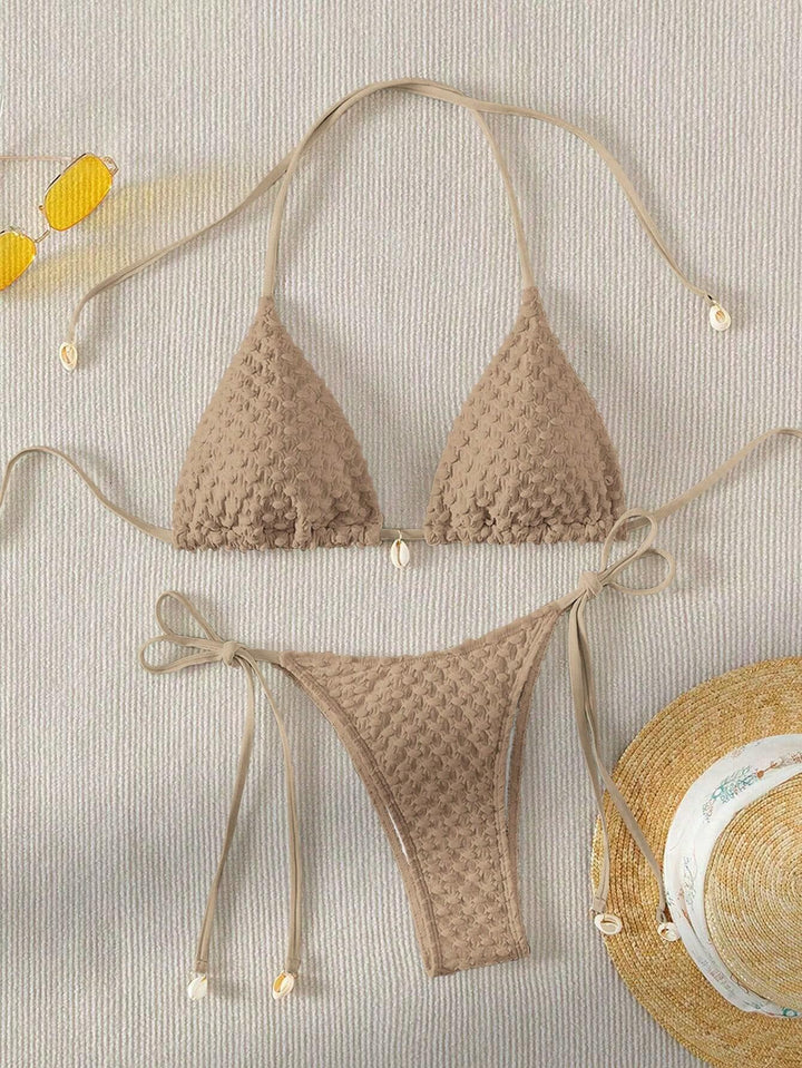 Damen Triangle-Bikini mit strukturiertem Material und zarten Bindebändern Drune
