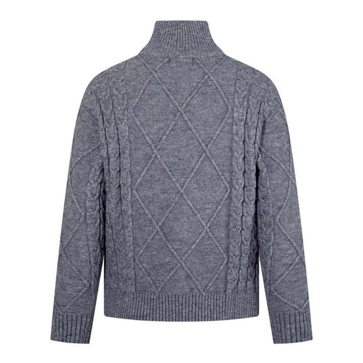 Herren Strickpullover mit Zopfmuster, halbem Reißverschluss und hohem Stehkragen Drune