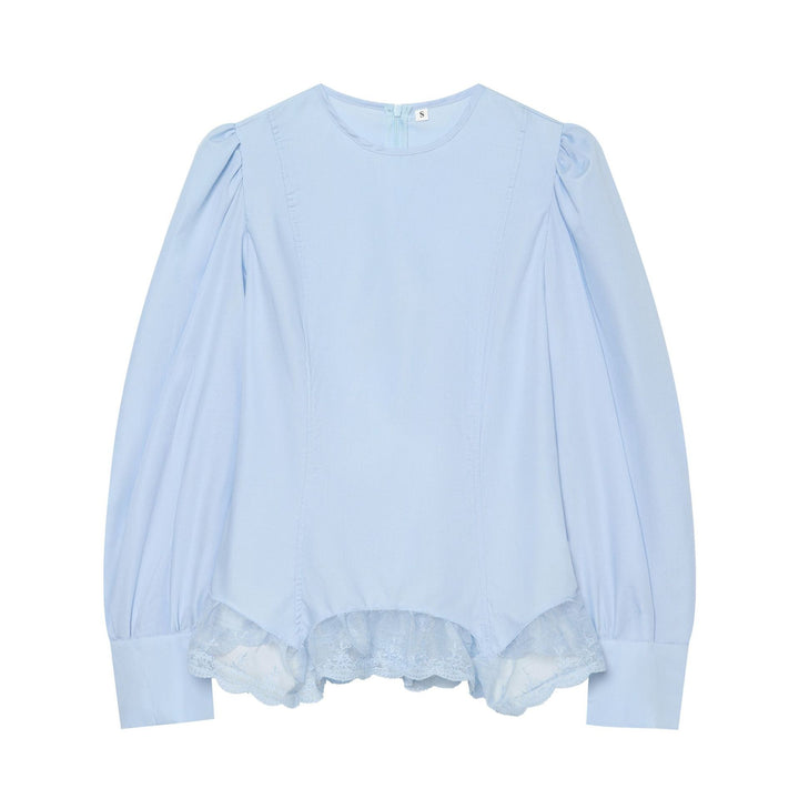 Damen Bluse mit Ballonärmeln und Spitzenbesatz Drune