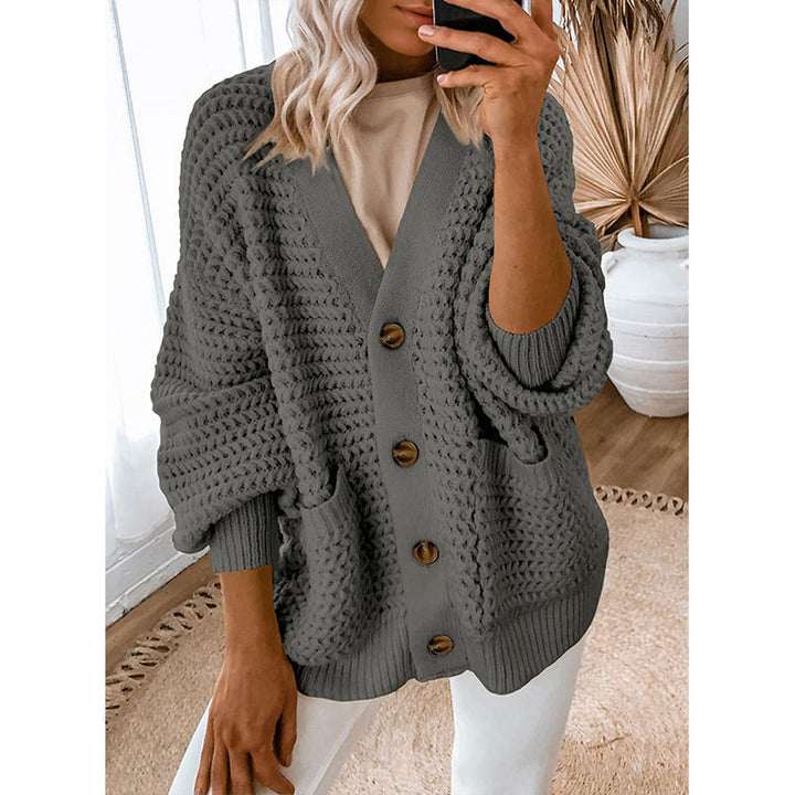 Damen Strickjacke mit dicker Textur und Knopfdetails Drune