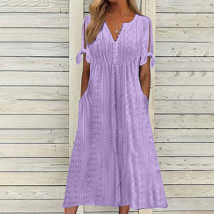Damen Maxikleid mit Luftigen Ärmeln und Eleganten Lochmustern Drune