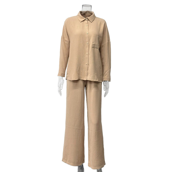 Damen Elegantes Lounge-Set aus weichem Stoff mit Hemd und weitem Hosen Drune