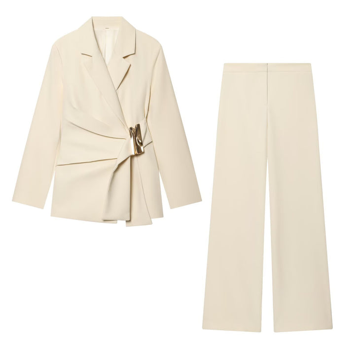 Damen Zweiteiliges Wickelblazer- und Palazzo-Anzugset mit Ziergürtel Drune